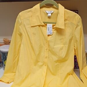 CJ Banks Yellow Button-Front Blouse